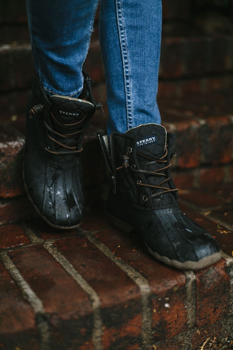 gray sperry rain boots